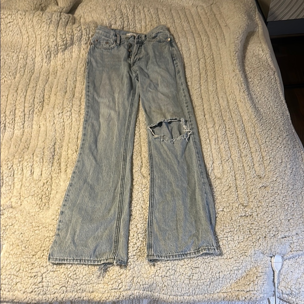 Stylish Blue Distressed Women's Jeans Flared/Mom Pacsun
